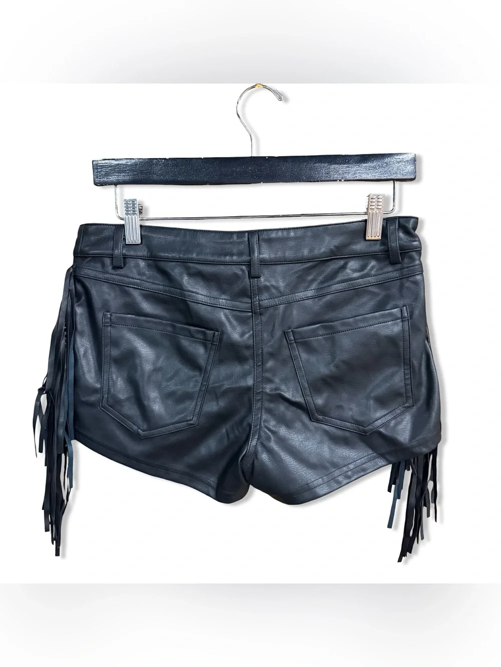 superdown Karina Fringe Shorts Black Faux Leather High-Waist Revolve S